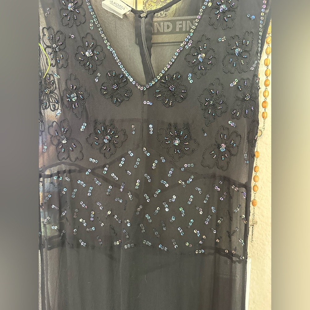 Opia Black Maxi Dress with Floral Embellishments